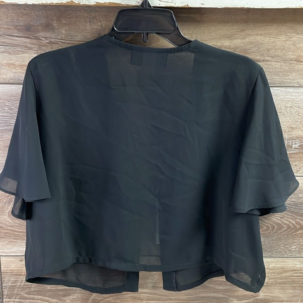 MOLLY MALLOY EVENING Ladies Dressy Black Sheer Cardigan Rhinstone Clasp Size 18 - Picture 6 of 7